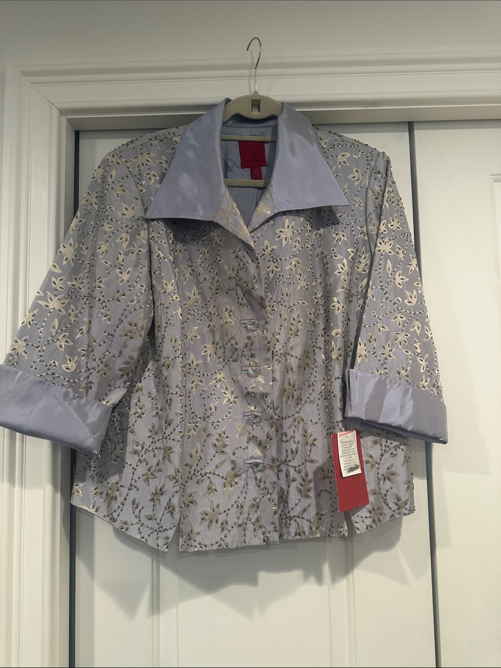 JS Collections Lavender Metallic Floral Embellished Blazer